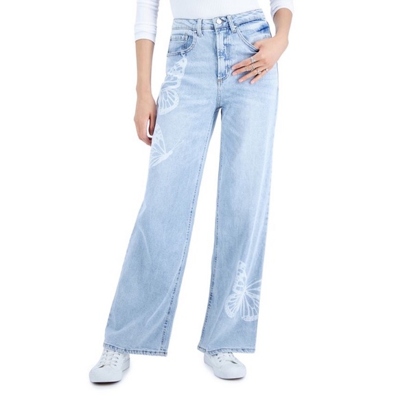 Tinseltown NWT Butterfly Pattern Y2K VTG Retro Throwback Wide Leg Baggy Jeans